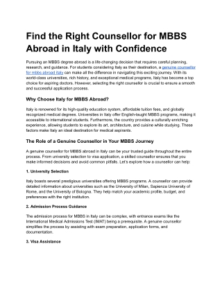 Genuine Counsellor for MBBS Abroad Italy - Google Docs