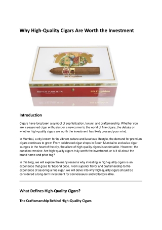 Why High-Quality Cigars Are Worth the Investment