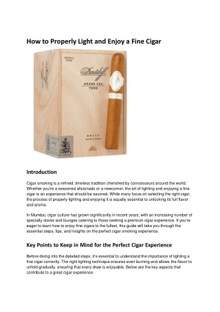 How to Properly Light and Enjoy a Fine Cigar