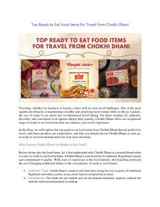 Top Ready to Eat Food items for Travel from Chokhi Dhani