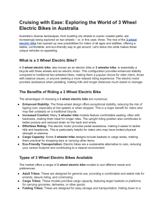 Cruising with Ease Exploring the World of 3 Wheel Electric Bikes in Australia