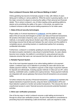 How Lordsexch Ensures Safe and Secure Betting in India