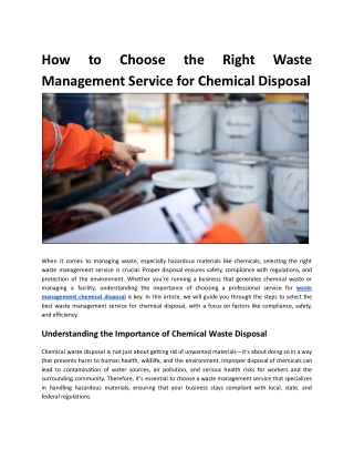 How to Choose the Right Waste Management Service for Chemical Disposal