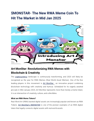 $MONSTAR- The New RWA Meme Coin To Hit The Market in Mid Jan 2025