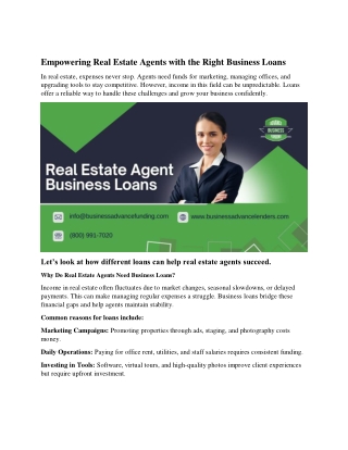 Small Business Loans For Real Estate Agents