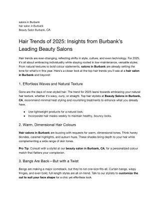 Hair Trends of 2025: Insights from Burbank’s Leading Beauty Salons