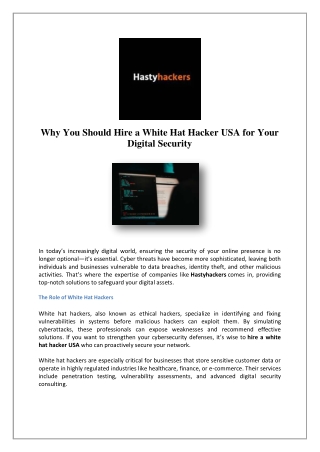 Hire A White Hat Hacker USA | Hastyhackers