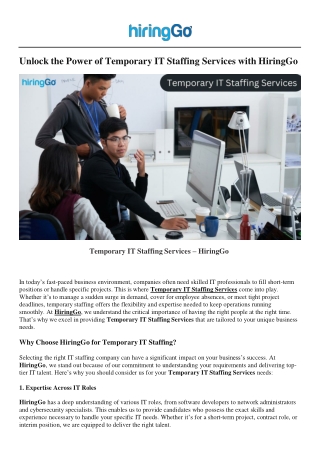 Temporary IT Staffing Services - HiringGo