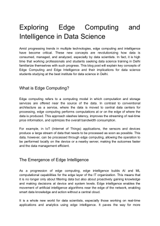 Exploring Edge Computing and Intelligence in Data Science
