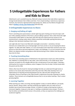 5 Unforgettable Experiences for Fathers and Kids to Share