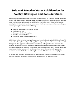 Safe and Effective Water Acidification for Poultry_ Strategies and Considerations