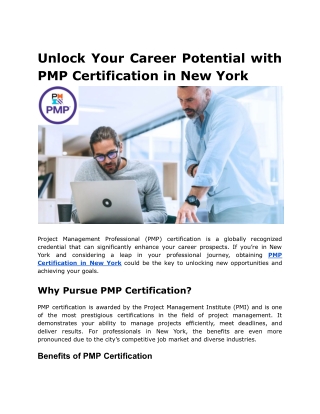 Unlock Your Career Potential with PMP Certification in New York (1)