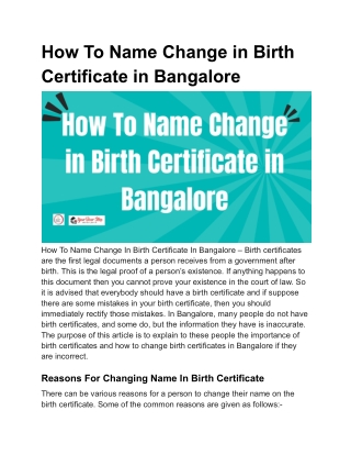 How To Name Change in Birth Certificate in Bangalore