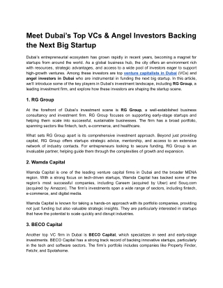 Meet Dubai’s Top VCs & Angel Investors Backing the Next Big Startup
