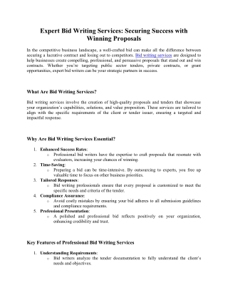 Expert Bid Writing Services: Securing Success with  Winning Proposals