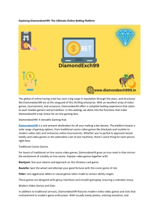 Exploring Diamondexch99 The Ultimate Online Betting Platform