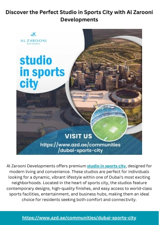 Discover the Perfect Studio in Sports City with Al Zarooni Developments