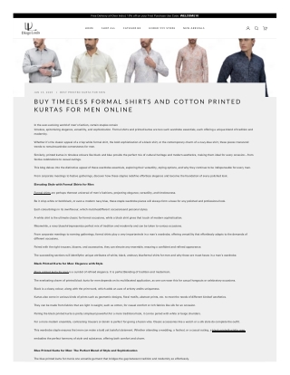 Buy Timeless Formal Shirts and Cotton Printed Kurtas for Men Online