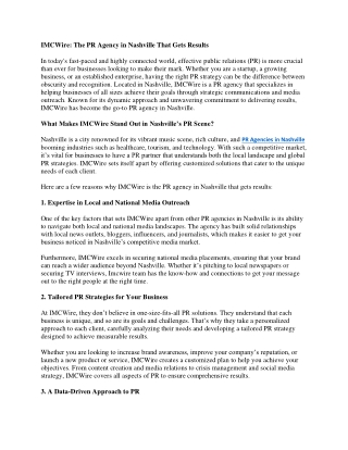 IMCWire: The PR Agency in Nashville That Gets Results