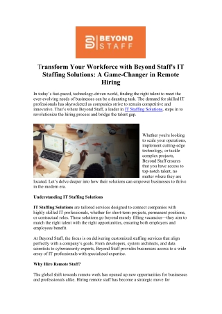 Transform Your Workforce with Beyond Staff's IT Staffing Solutions A Game-Changer in Remote Hiring