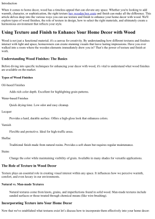 “Using Texture and Finish to Enhance Your Home Decor with Wood”