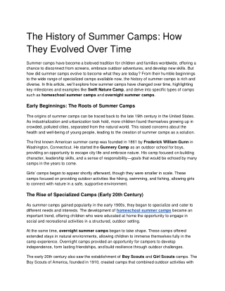 The History of Summer Camps: How They Evolved Through the Years