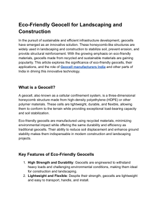 Eco-Friendly Geocell for Landscaping and Construction