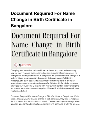 Document Required For Name Change in Birth Certificate in Bangalore