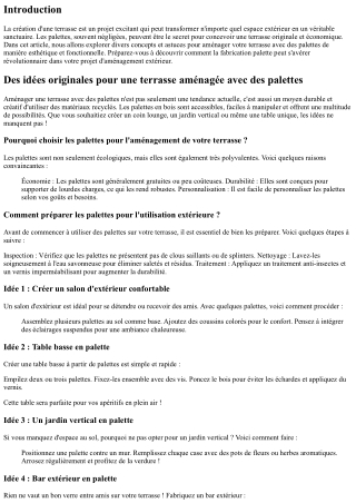 “Des idées originales pour une terrasse aménagée avec des palettes.”