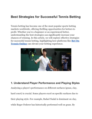 Best Strategies for Successful Tennis Betting