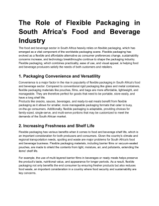 The Role of Flexible Packaging in South Africa’s Food and Beverage Industry