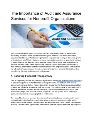 The Importance of Audit and Assurance Services for Nonprofit Organizations