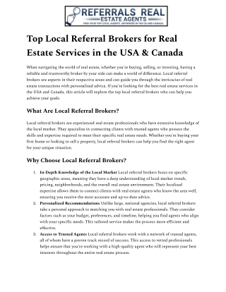 Trusted Local Referral Brokers for Real Estate in USA