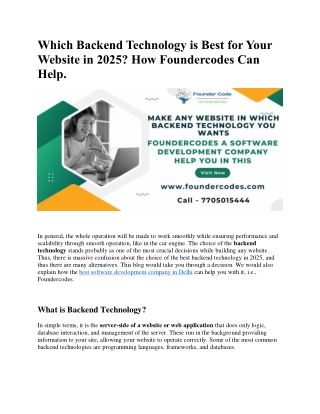 Which Backend Technology is Best for Your Website in 2025 How Foundercodes Can Help