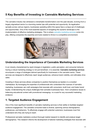 5 Key Benefits of Investing in Cannabis Marketing Services