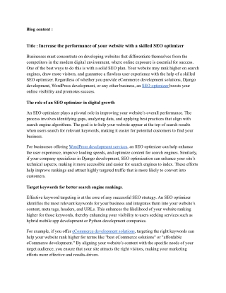 Increase the performance of your website with a skilled SEO optimizer