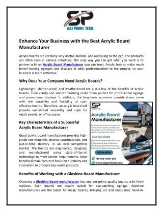 Enhance Your Business with the Best Acrylic Board Manufacturer