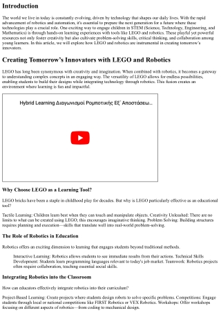 Creating Tomorrow’s Innovators with LEGO and Robotics