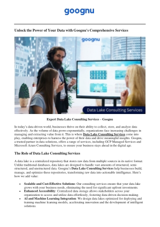Expert Data Lake Consulting Services – Goognu