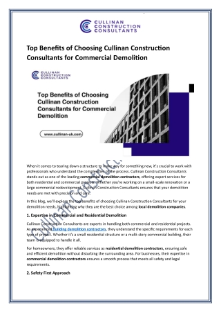 Top Benefits of Choosing Cullinan Construction Consultants for Commercial Demolition