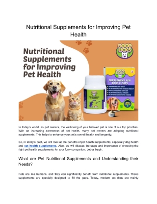 Nutritional Supplements for Improving Pet Health