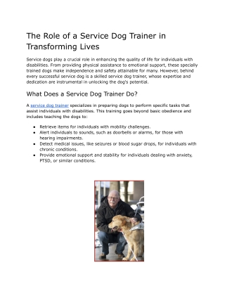 The Role of a Service Dog Trainer in Transforming Lives