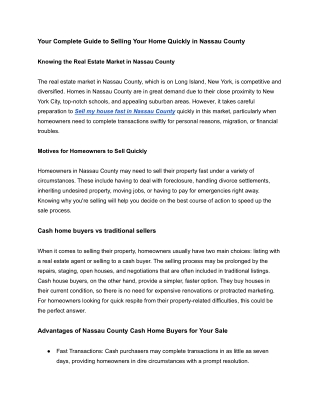 Sell my house fast in Nassau County