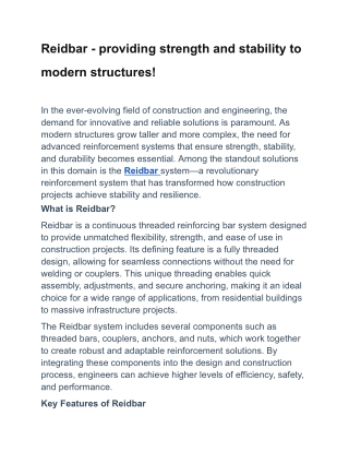 Reidbar - providing strength and stability to modern structures!