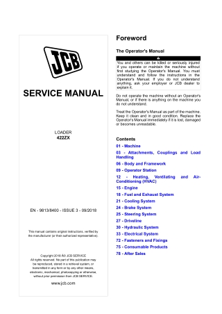 JCB 422ZX Wheeled Loader Service Repair Manual Instant Download (SN from 2089772 to 2090665; from 2320169 to 2320669)