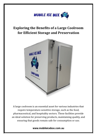 Large Coolrooms by Mobile IceBox – The Ultimate Solution for Cold Storage