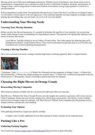 Navigating the Moving Process: Expert Tips from Local Movers in Orange County
