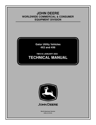 John Deere 4x2 and 4x6 Gator Utility Vehicle Service Repair Manual Instant Download