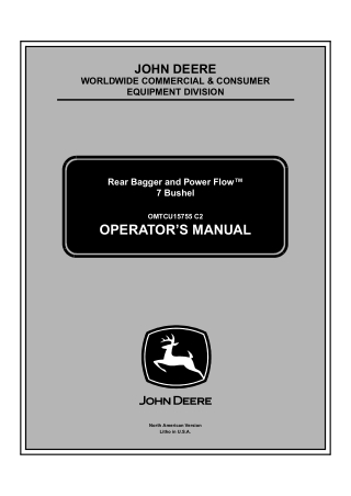 John Deere 7 Bushel Rear Bagger and Power Flow™ Operator’s Manual Instant Download (Publication No. omtcu15755)