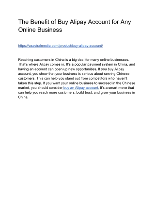 The Benefit of Buy Alipay Account for Any Online Business